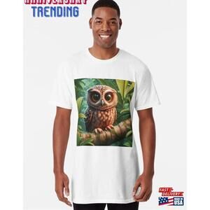Big Eyed Owl On A Tree Branch Long Tshirt Unisex